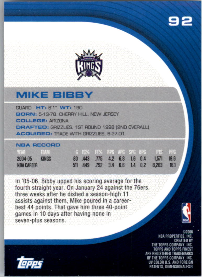 2005-06 Finest #92 Mike Bibby back image