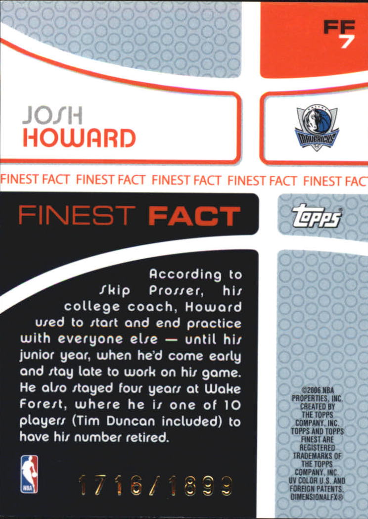 2005-06 Finest Fact #FF7 Josh Howard back image