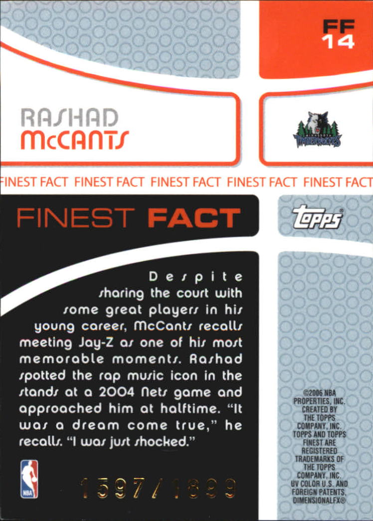2005-06 Finest Fact #FF14 Rashad McCants back image