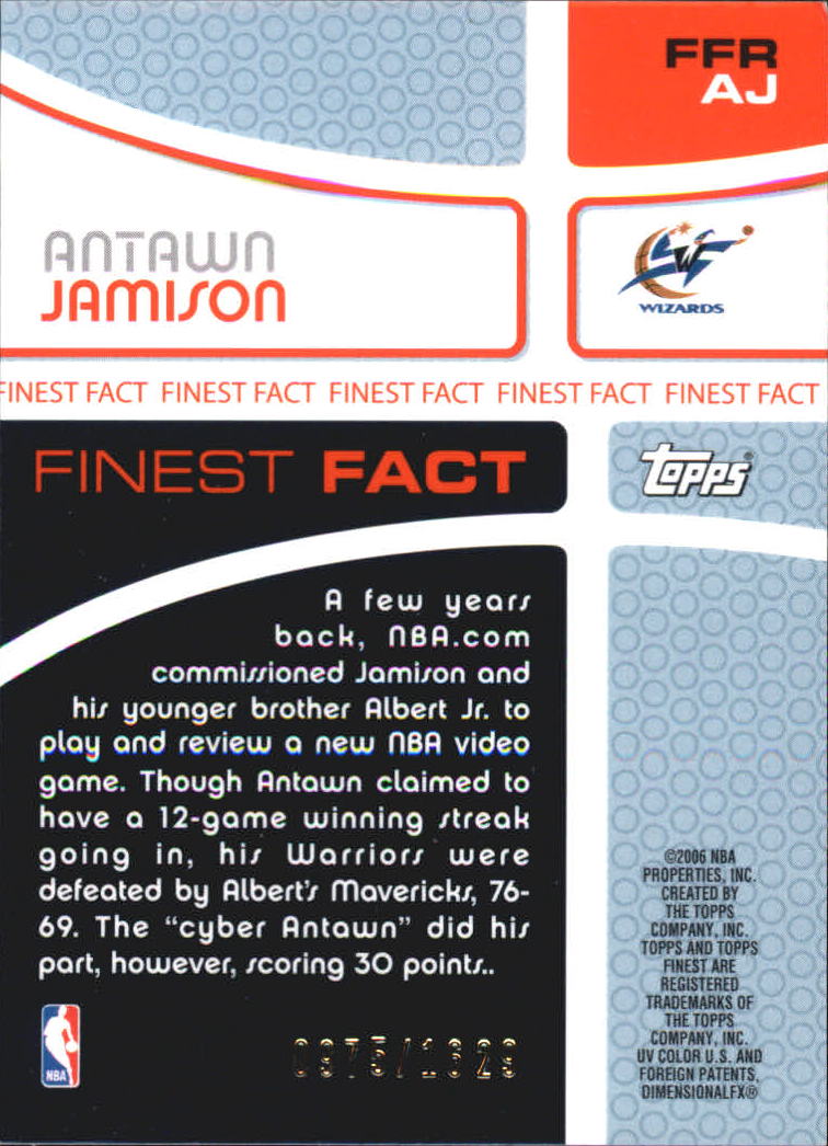 2005-06 Finest Fact Relics #AJ Antawn Jamison/1629 back image