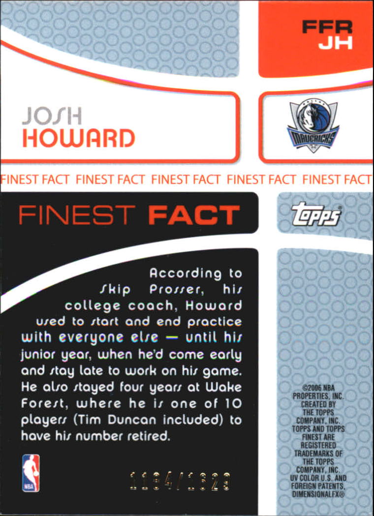 2005-06 Finest Fact Relics #JH Josh Howard/1629 back image