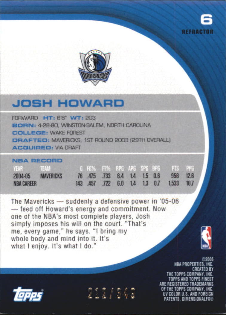 2005-06 Finest Refractors #6 Josh Howard back image