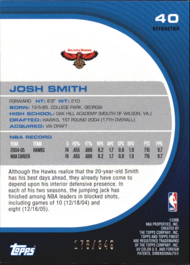 2005-06 Finest Refractors #40 Josh Smith back image