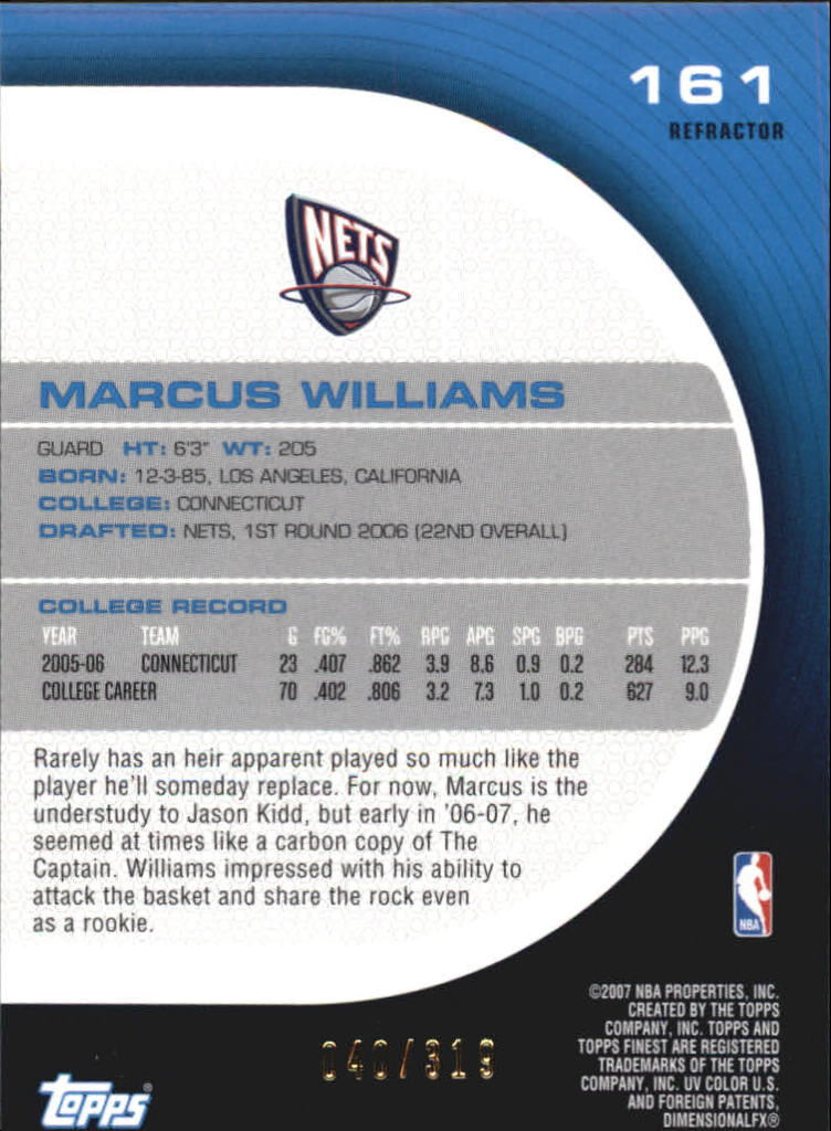 2005-06 Finest Refractors Red #161 Marcus Williams back image