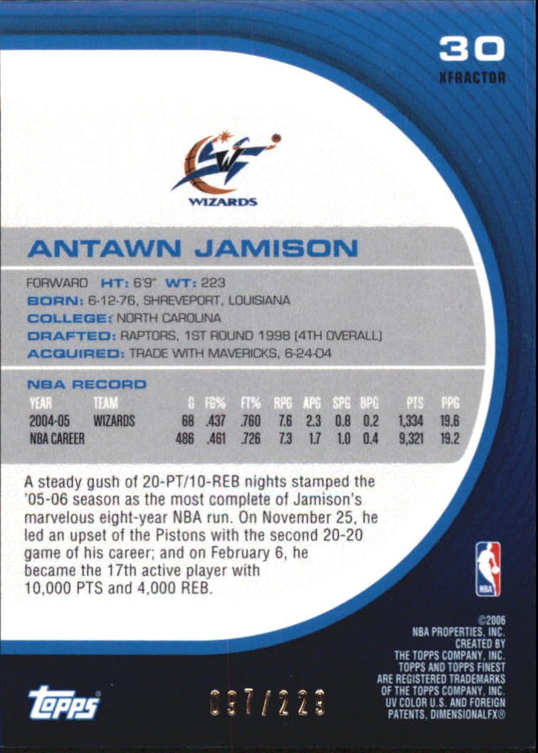 2005-06 Finest X-Fractors #30 Antawn Jamison back image