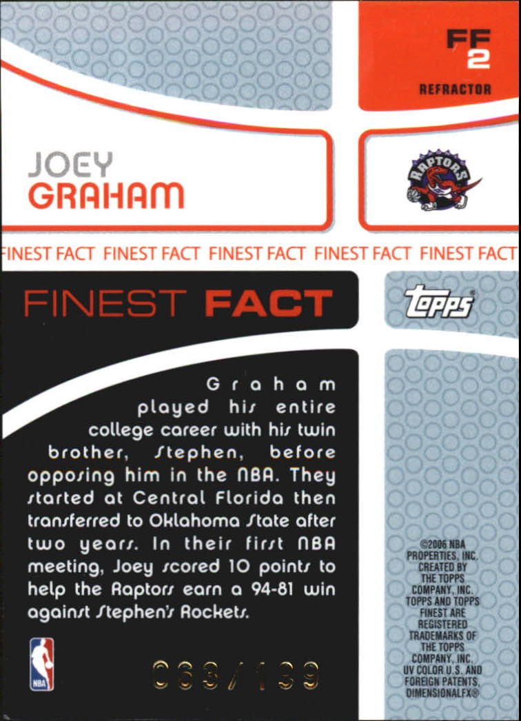 2005-06 Finest Fact Refractors #FF2 Joey Graham back image