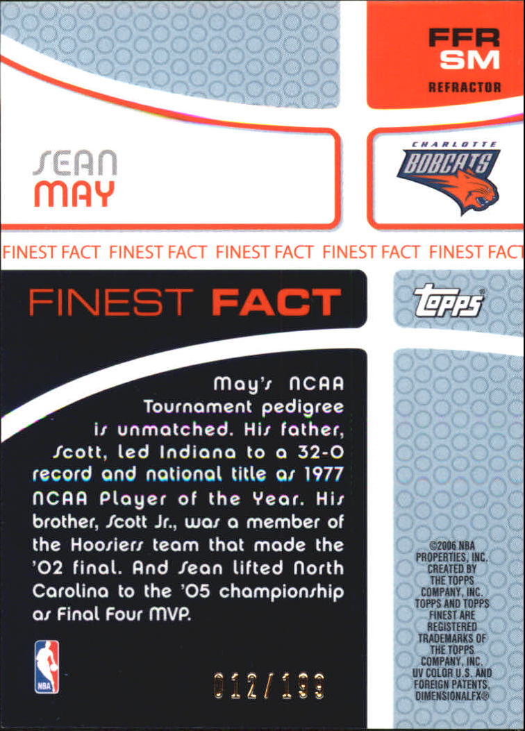 2005-06 Finest Fact Relics Refractors #SM Sean May back image