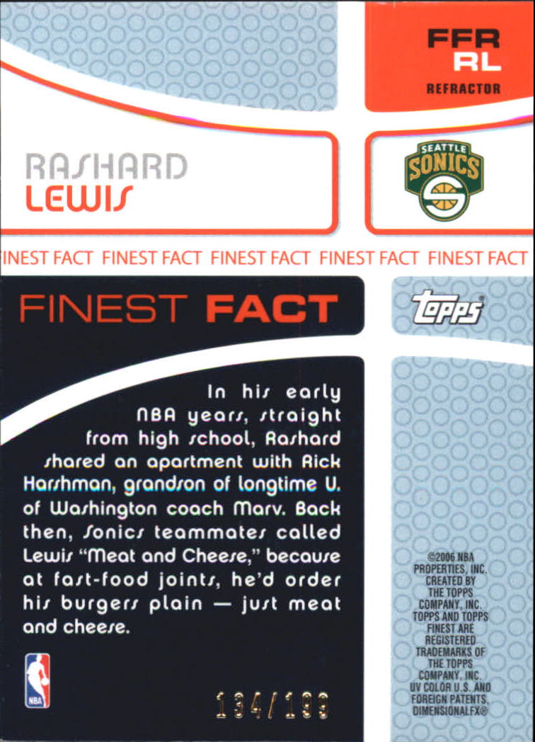 2005-06 Finest Fact Relics Refractors #RL Rashard Lewis back image