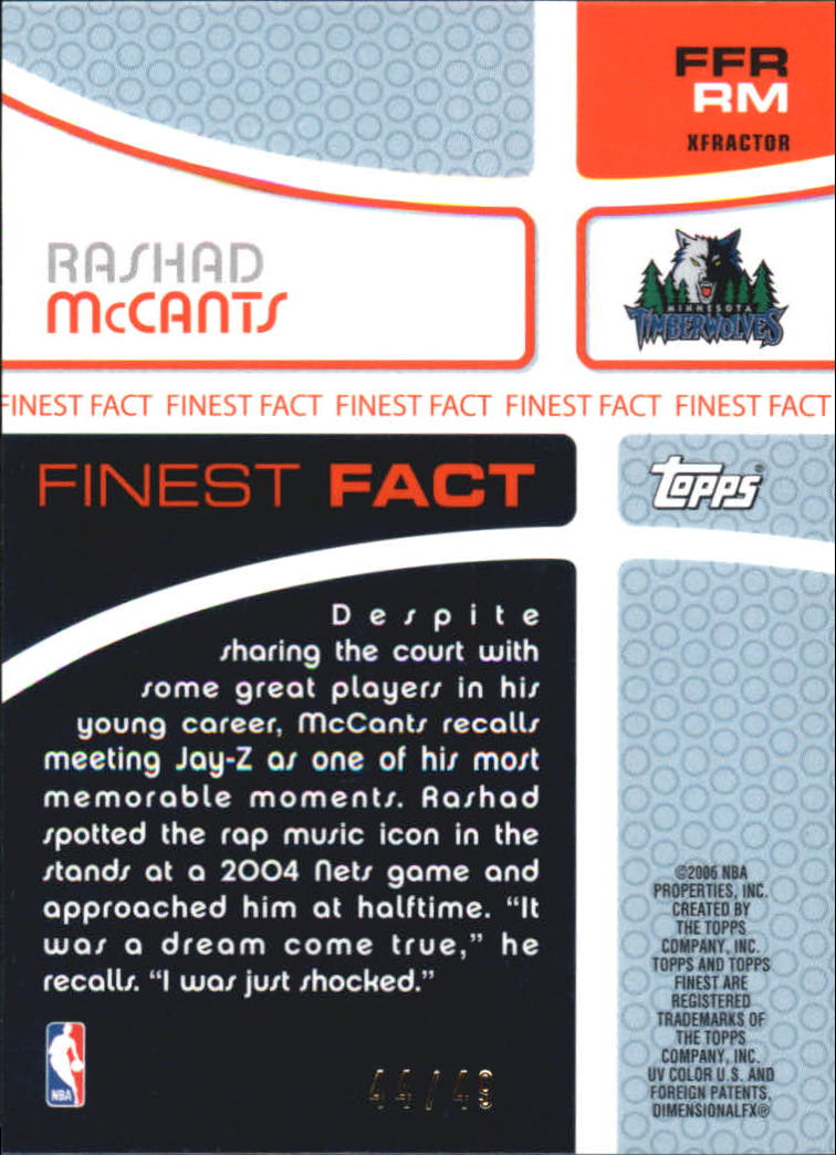 2005-06 Finest Fact Relics X-Fractors #RM Rashad McCants back image
