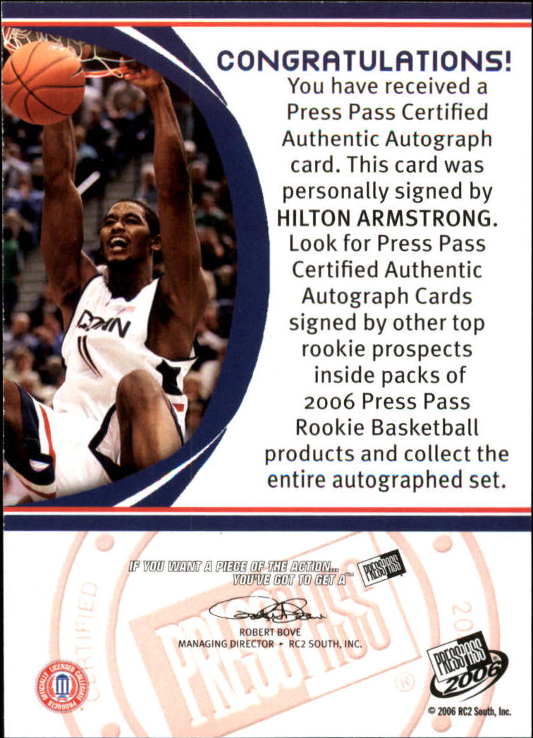 2006 Press Pass Autographs #5 Hilton Armstrong back image