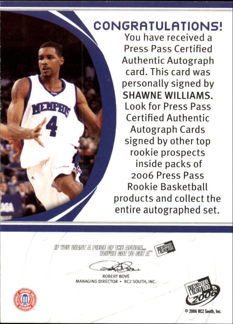 2006 Press Pass Autographs #90 Shawne Williams back image
