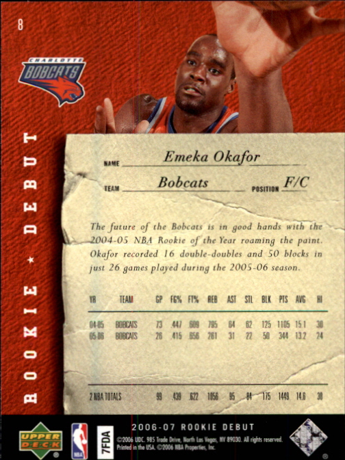 2006-07 Upper Deck Rookie Debut #8 Emeka Okafor back image