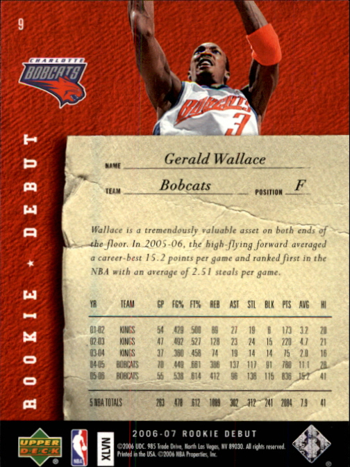 2006-07 Upper Deck Rookie Debut #9 Gerald Wallace back image