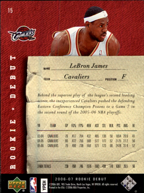 lebron james upper deck rookie debut card