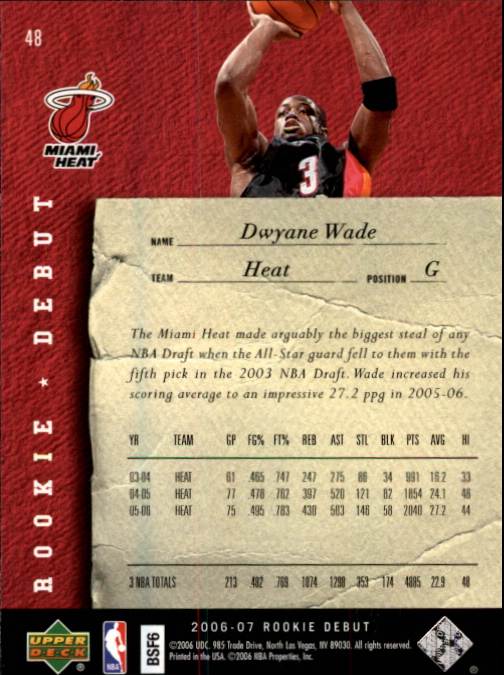 2006-07 Upper Deck Rookie Debut #48 Dwyane Wade back image