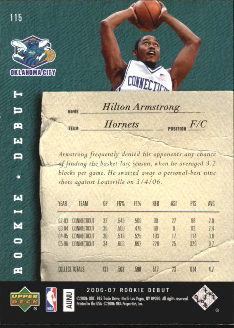 2006-07 Upper Deck Rookie Debut Bronze #115 Hilton Armstrong back image