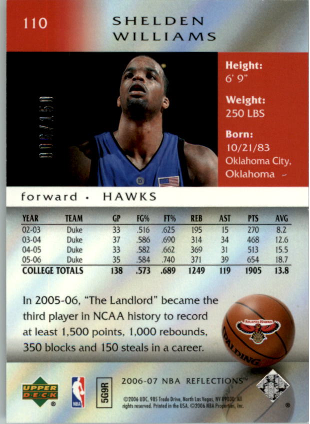 2006-07 Reflections #110 Shelden Williams RC back image