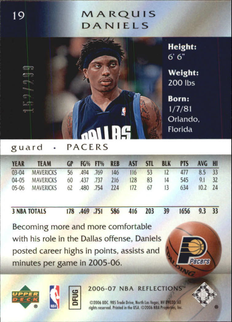 2006-07 Reflections Gold #19 Marquis Daniels back image