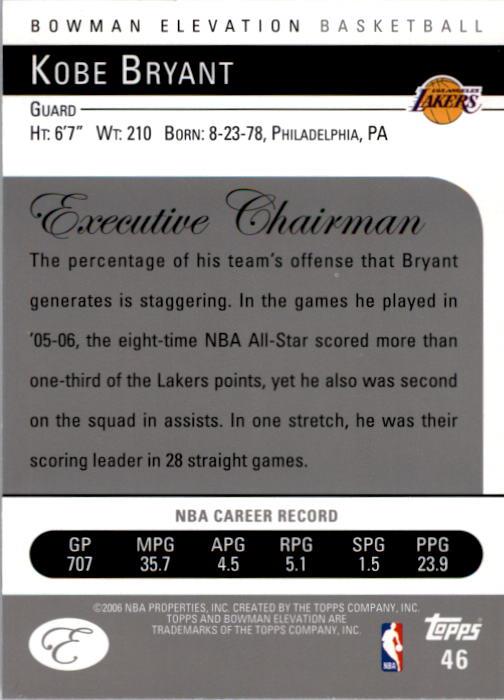 2006-07 Bowman Elevation #46 Kobe Bryant back image