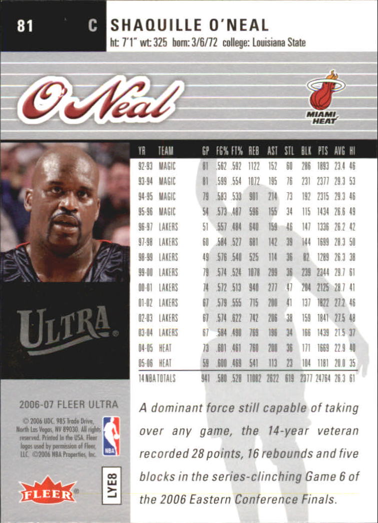 2006-07 Ultra #81 Shaquille O'Neal back image