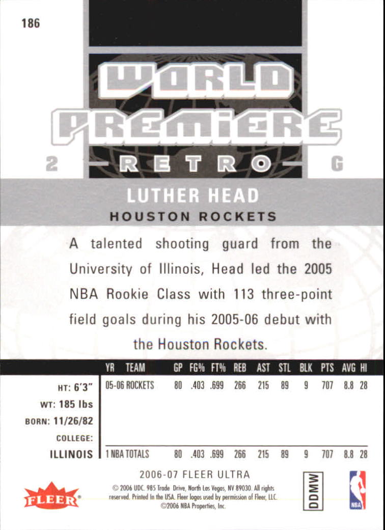 2006-07 Ultra #186 Luther Head WP Ret back image