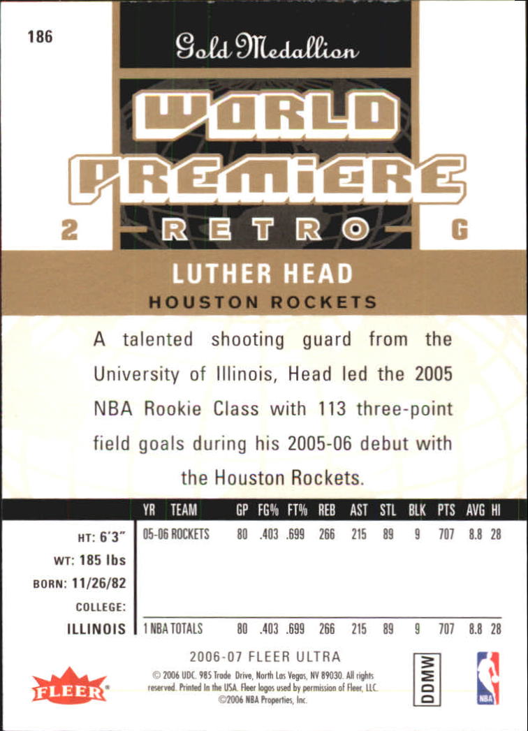 2006-07 Ultra Gold Medallion #186 Luther Head WP Ret back image