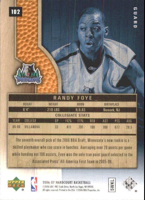 2006-07 Upper Deck Hardcourt #102 Randy Foye RC back image