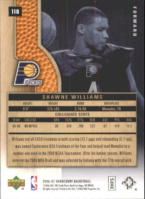 2006-07 Upper Deck Hardcourt #110 Shawne Williams RC back image