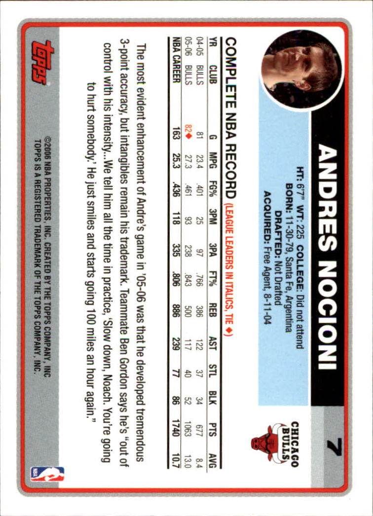 2006-07 Topps #7 Andres Nocioni back image