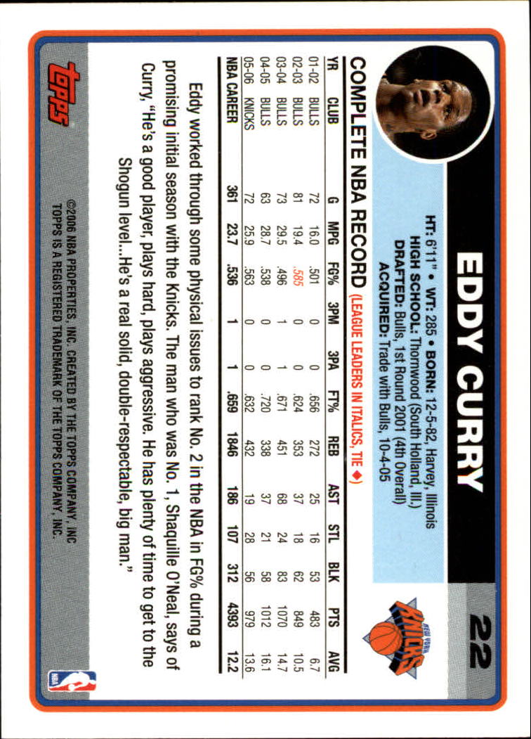 2006-07 Topps #22 Eddy Curry back image