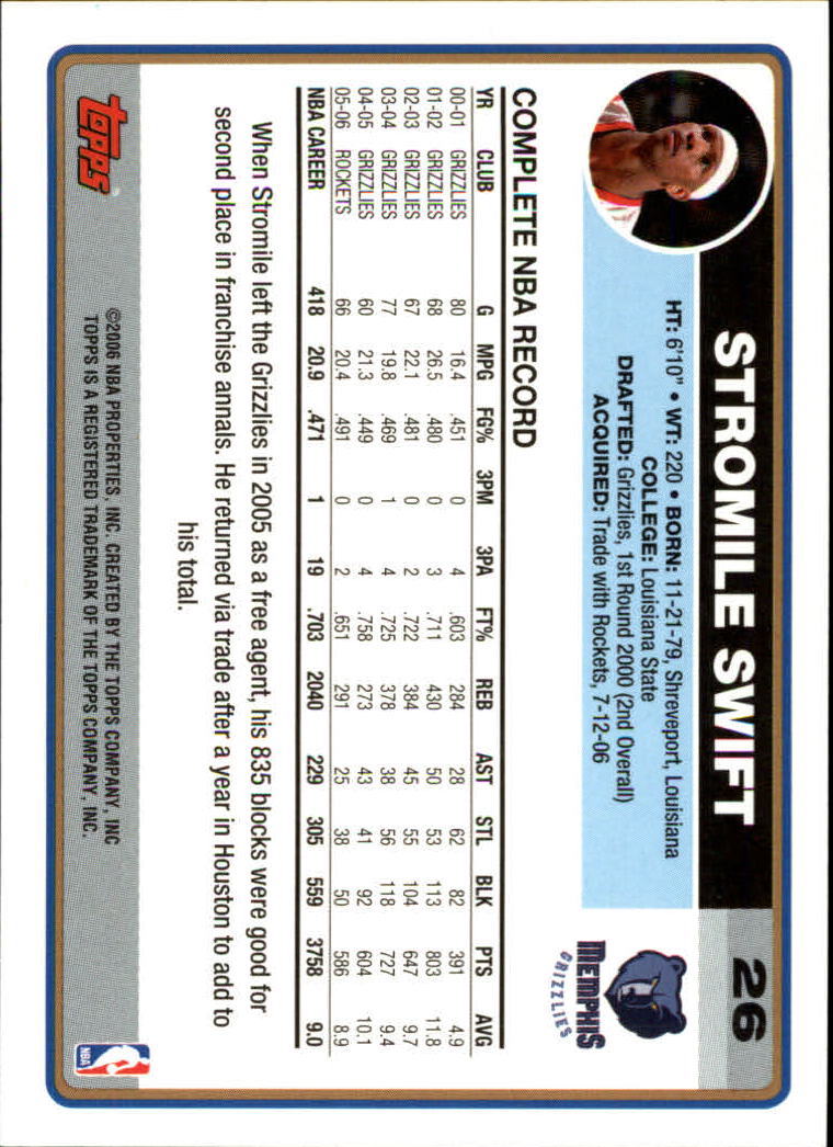2006-07 Topps #26 Stromile Swift back image