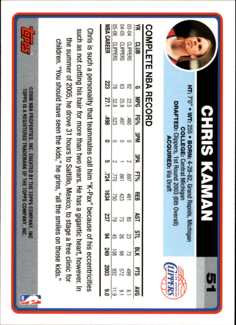 2006-07 Topps #51 Chris Kaman back image