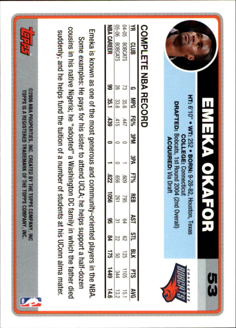 2006-07 Topps #53 Emeka Okafor back image