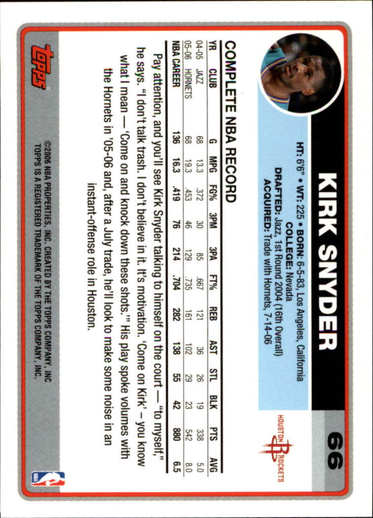2006-07 Topps #66 Kirk Snyder back image