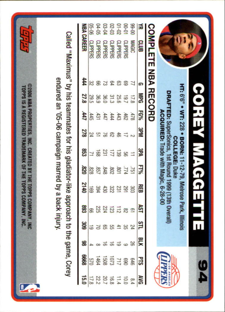 2006-07 Topps #94 Corey Maggette back image