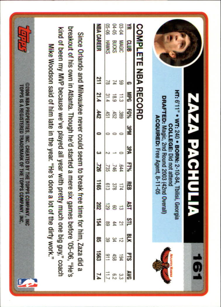 2006-07 Topps #161 Zaza Pachulia back image