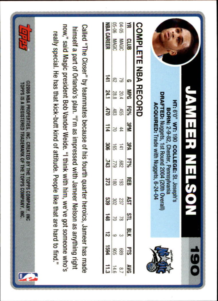 2006-07 Topps #190 Jameer Nelson back image