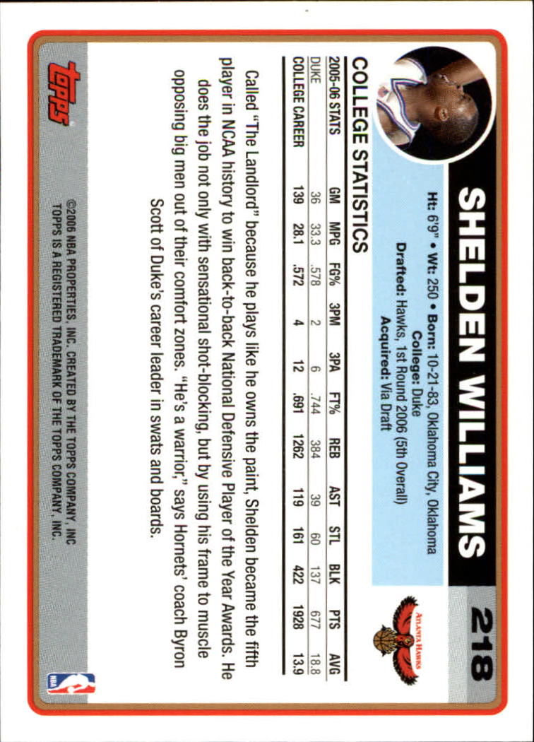 2006-07 Topps #218A Shelden Williams RC back image