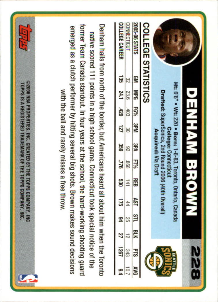 2006-07 Topps #228 Denham Brown RC back image