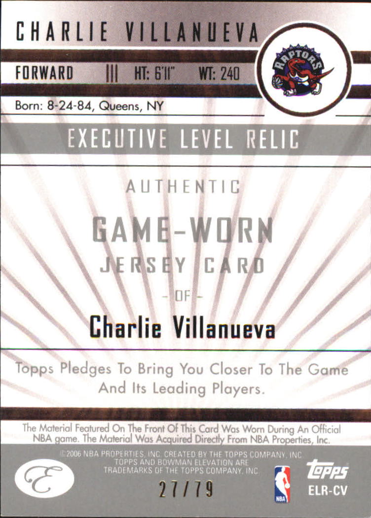 2006-07 Bowman Elevation Executive Level Relics Blue #RCV Charlie Villanueva back image
