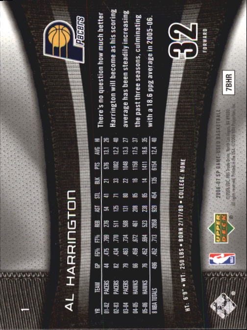 2006-07 SP Game Used #1 Al Harrington back image