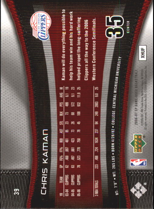 2006-07 SP Game Used #39 Chris Kaman back image