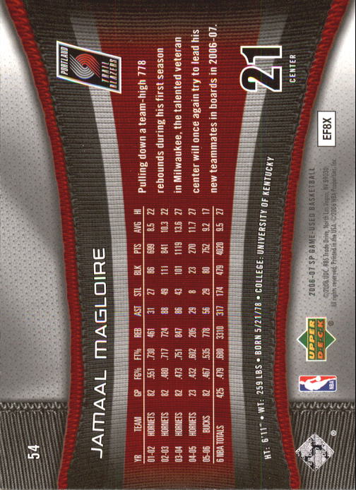2006-07 SP Game Used #54 Jamaal Magloire back image