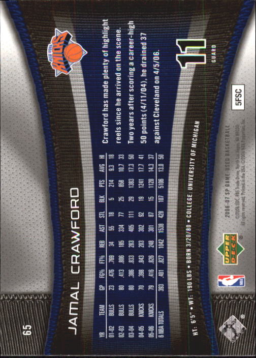 2006-07 SP Game Used #65 Jamal Crawford back image