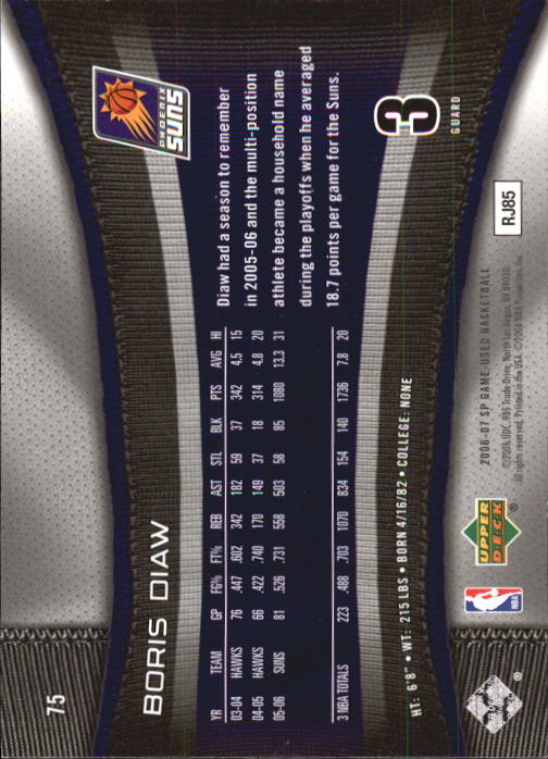 2006-07 SP Game Used #75 Boris Diaw back image