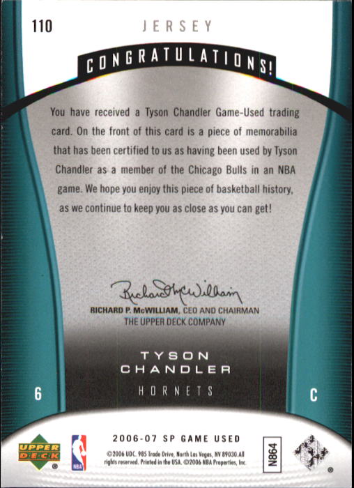 2006-07 SP Game Used #110 Tyson Chandler JSY back image