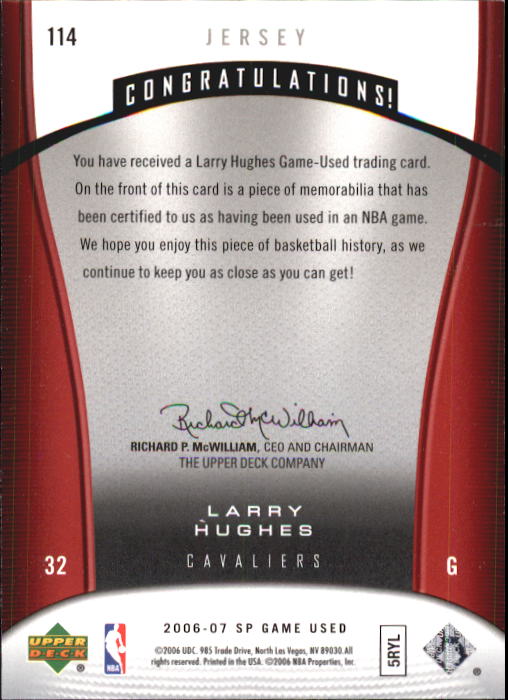 2006-07 SP Game Used #114 Larry Hughes JSY back image