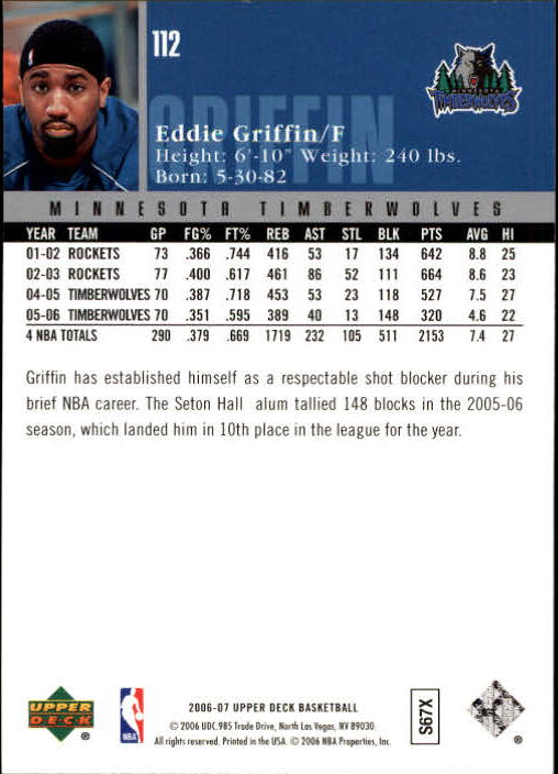 2006-07 Upper Deck #112 Eddie Griffin back image