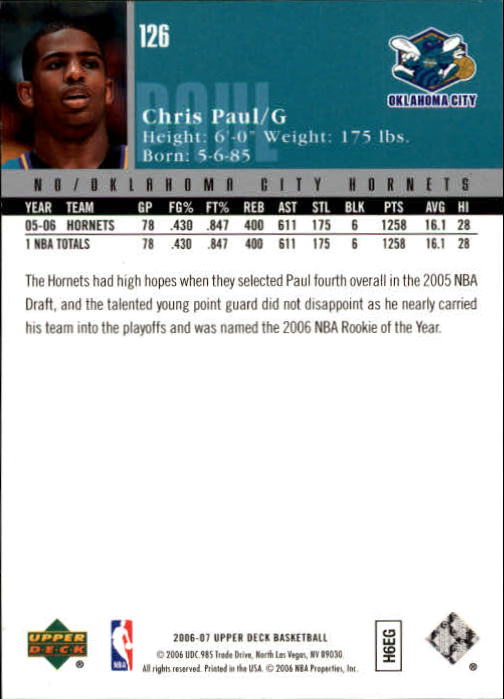 2006-07 Upper Deck #126 Chris Paul back image