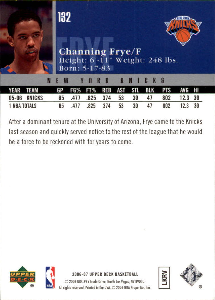 2006-07 Upper Deck #132 Channing Frye back image